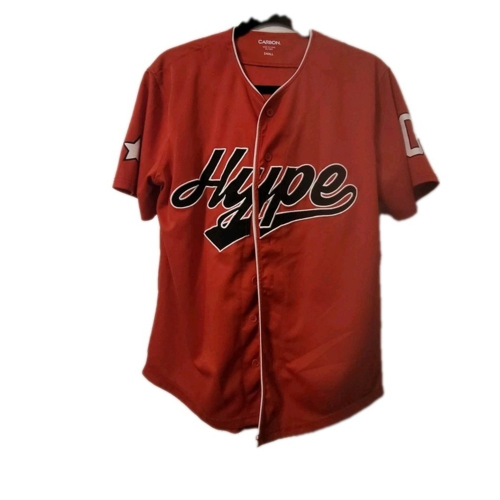 Carbon men's small red jersey style button shirt